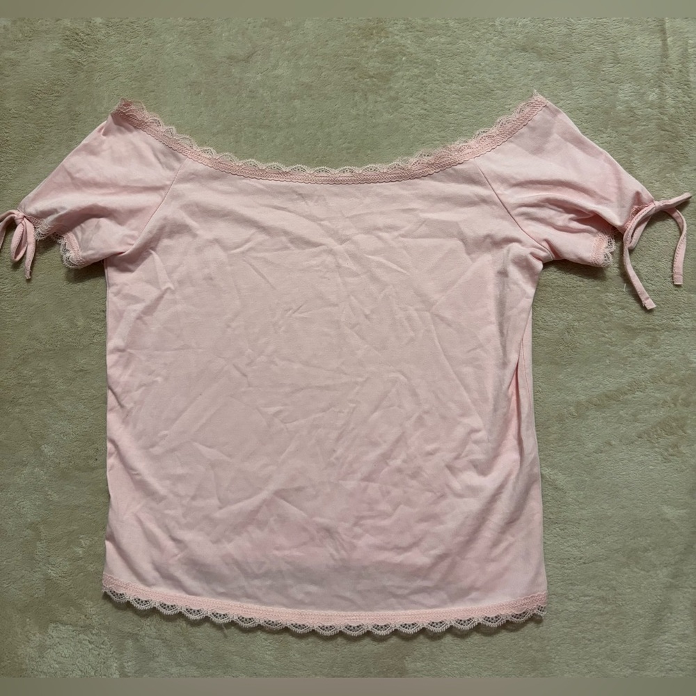 Beverly and Beck Pink Off-Shoulder Lace Trim Top